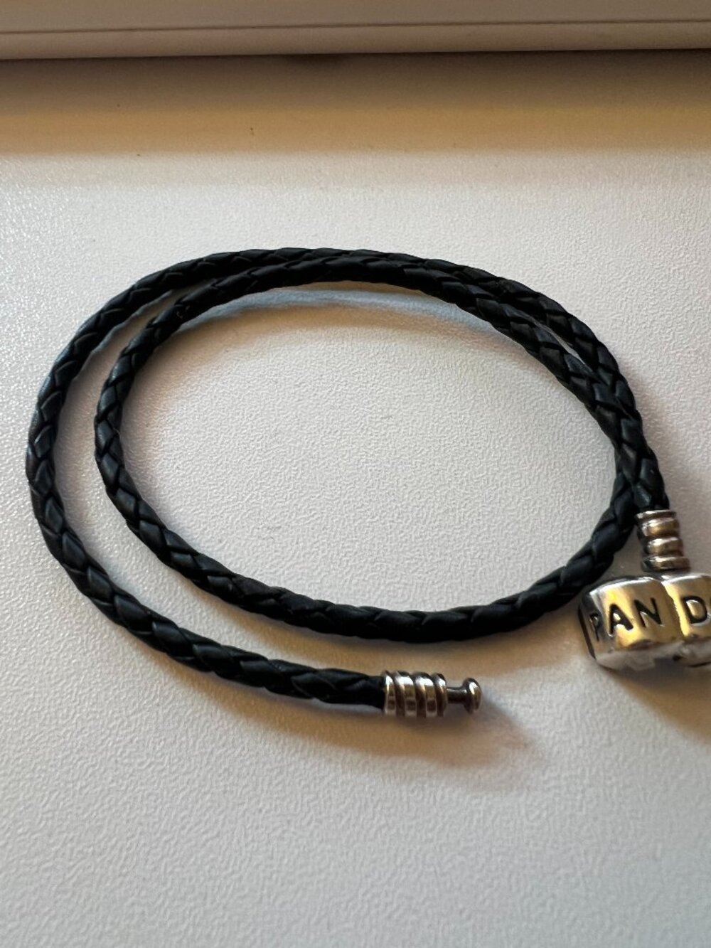 Pandora Black Double‑Wrap Leather Bracelet – Sterling Silver Clasp